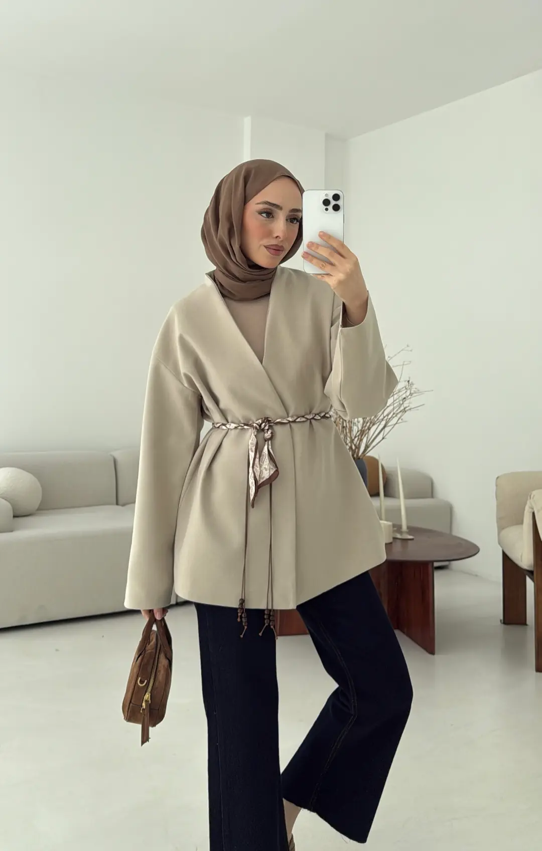 Örgü Kemer Detay Ceket Taş - Görsel 2