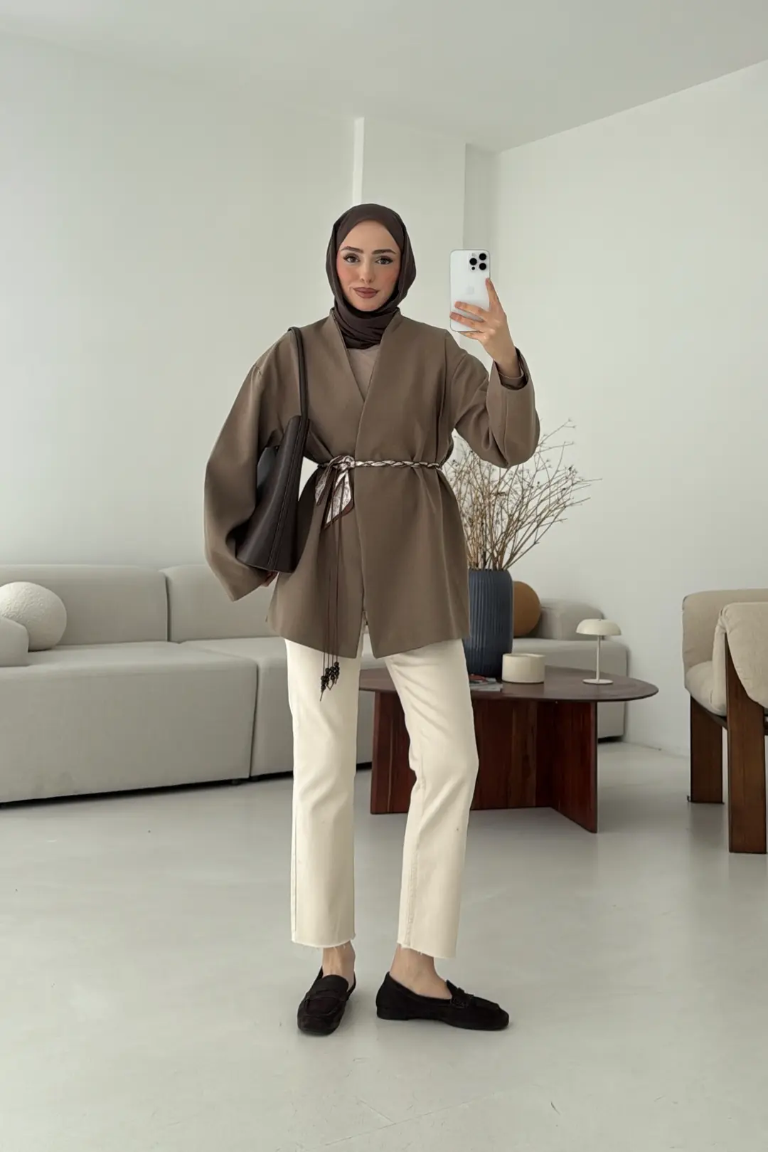 Örgü Kemer Detay Ceket Vizon - Görsel 4