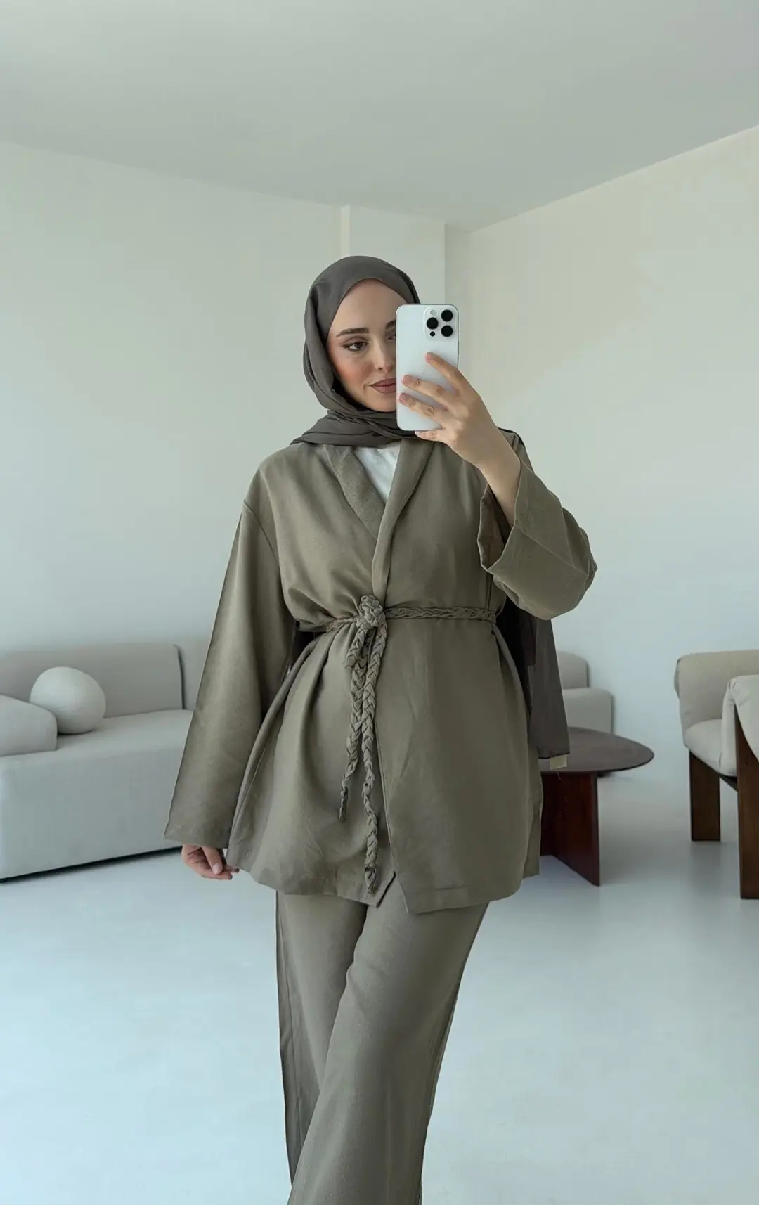 Örgü Kemerli Kimonolu Takım Haki