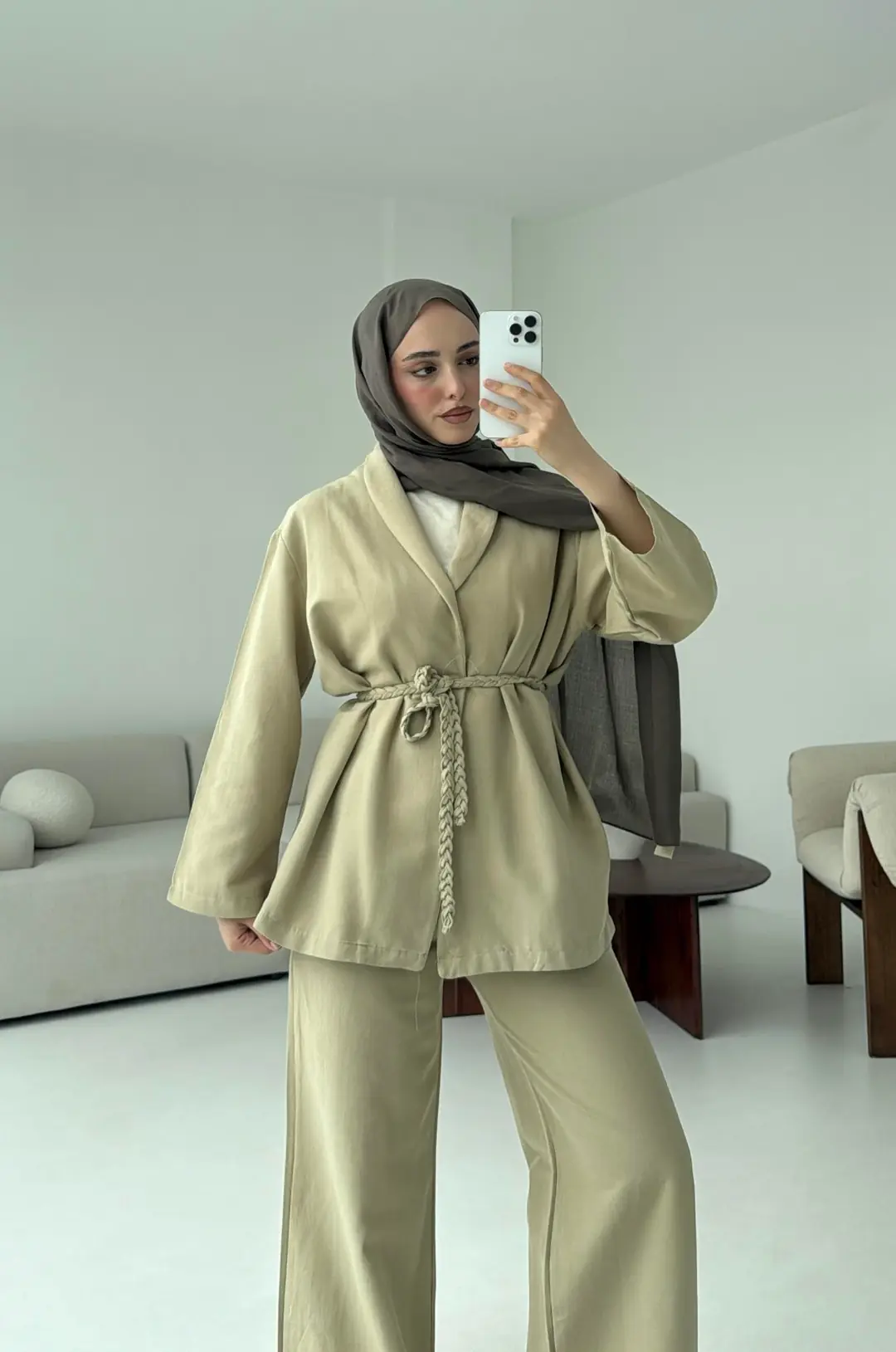 Örgü Kuşaklı Pantolon Takım Haki