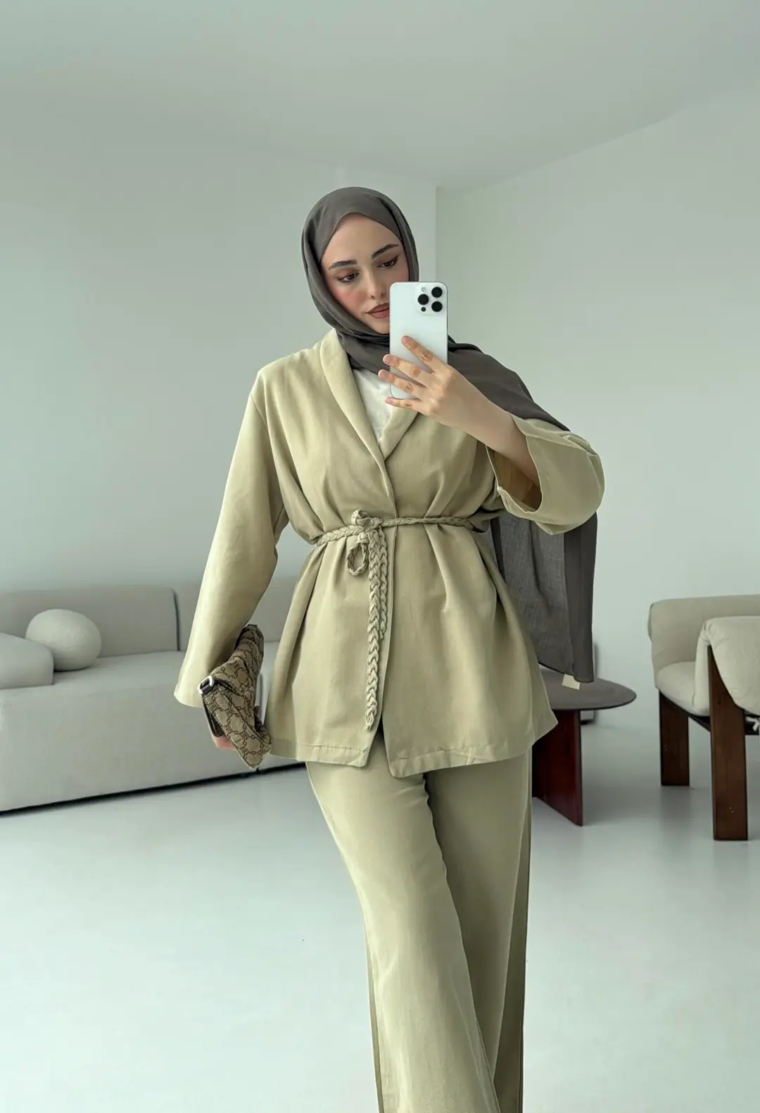 Örgü Kuşaklı Pantolon Takım Haki - Görsel 4