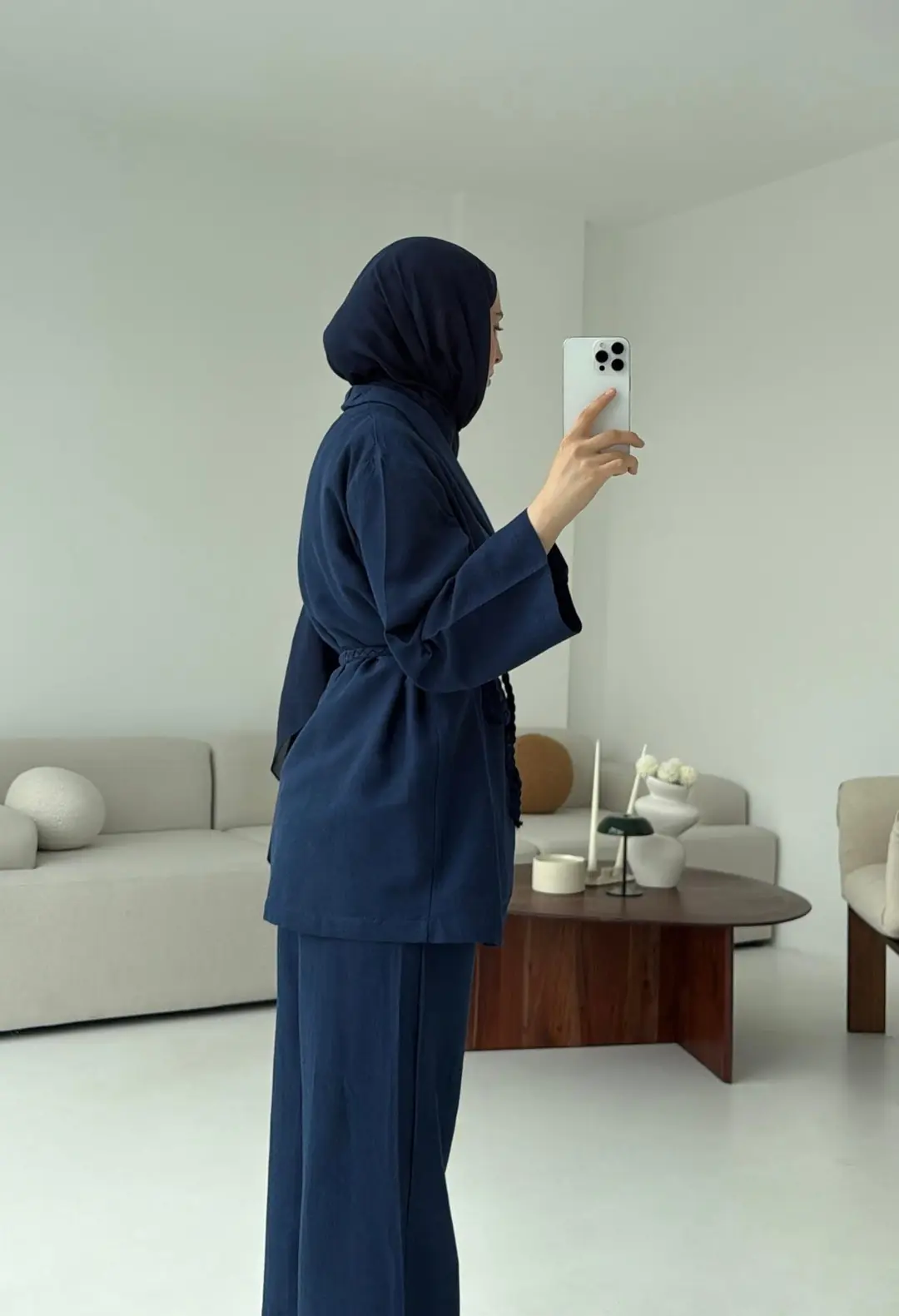 Örgü Kuşaklı Pantolon Takım Lacivert