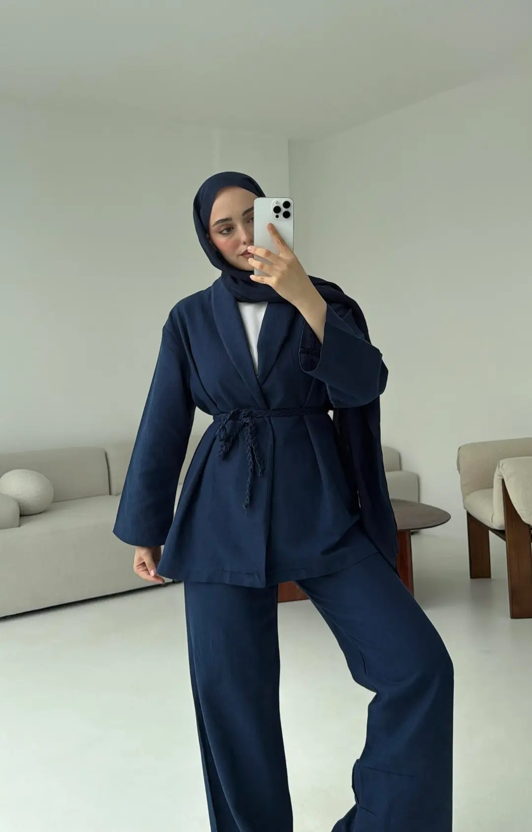 Örgü Kuşaklı Pantolon Takım Lacivert - Görsel 5