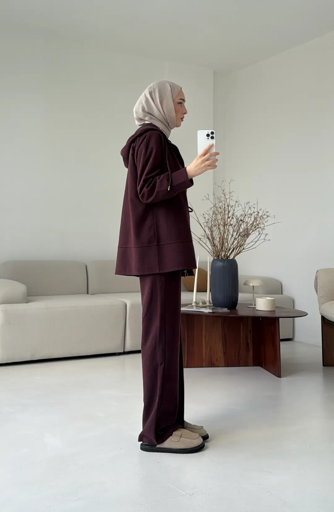 Örme Fermuarlı Takım Bordo - Görsel 3