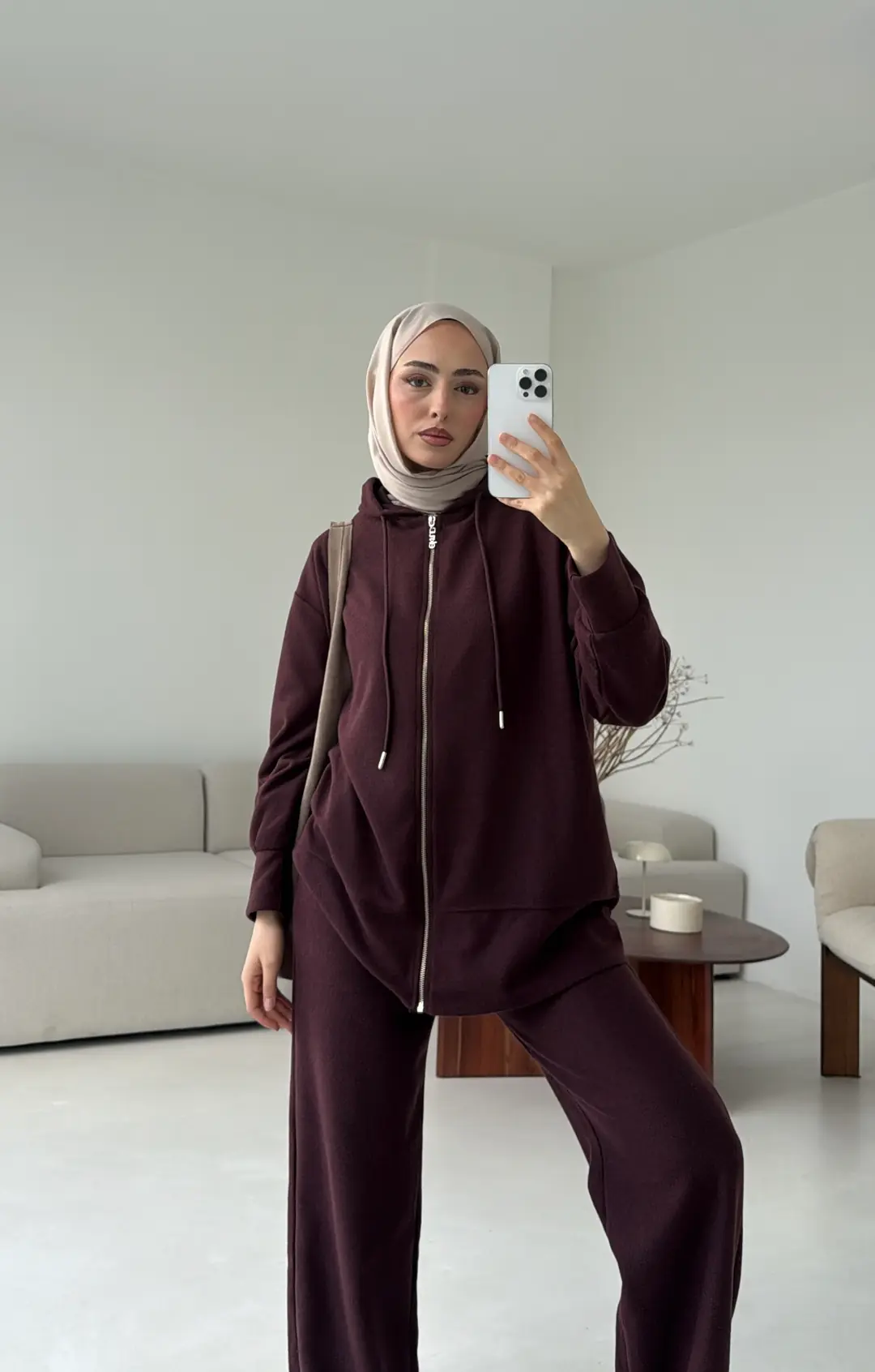 Örme Fermuarlı Takım Bordo - Görsel 5