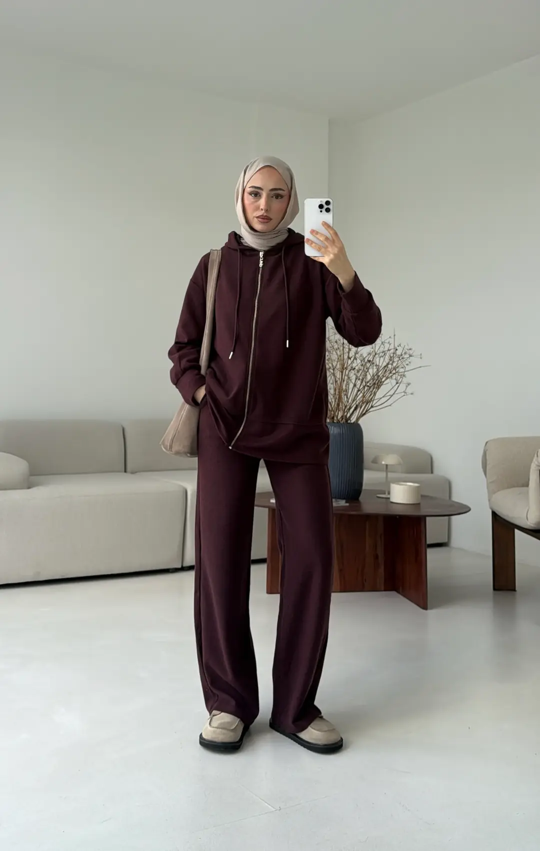 Örme Fermuarlı Takım Bordo - Görsel 6