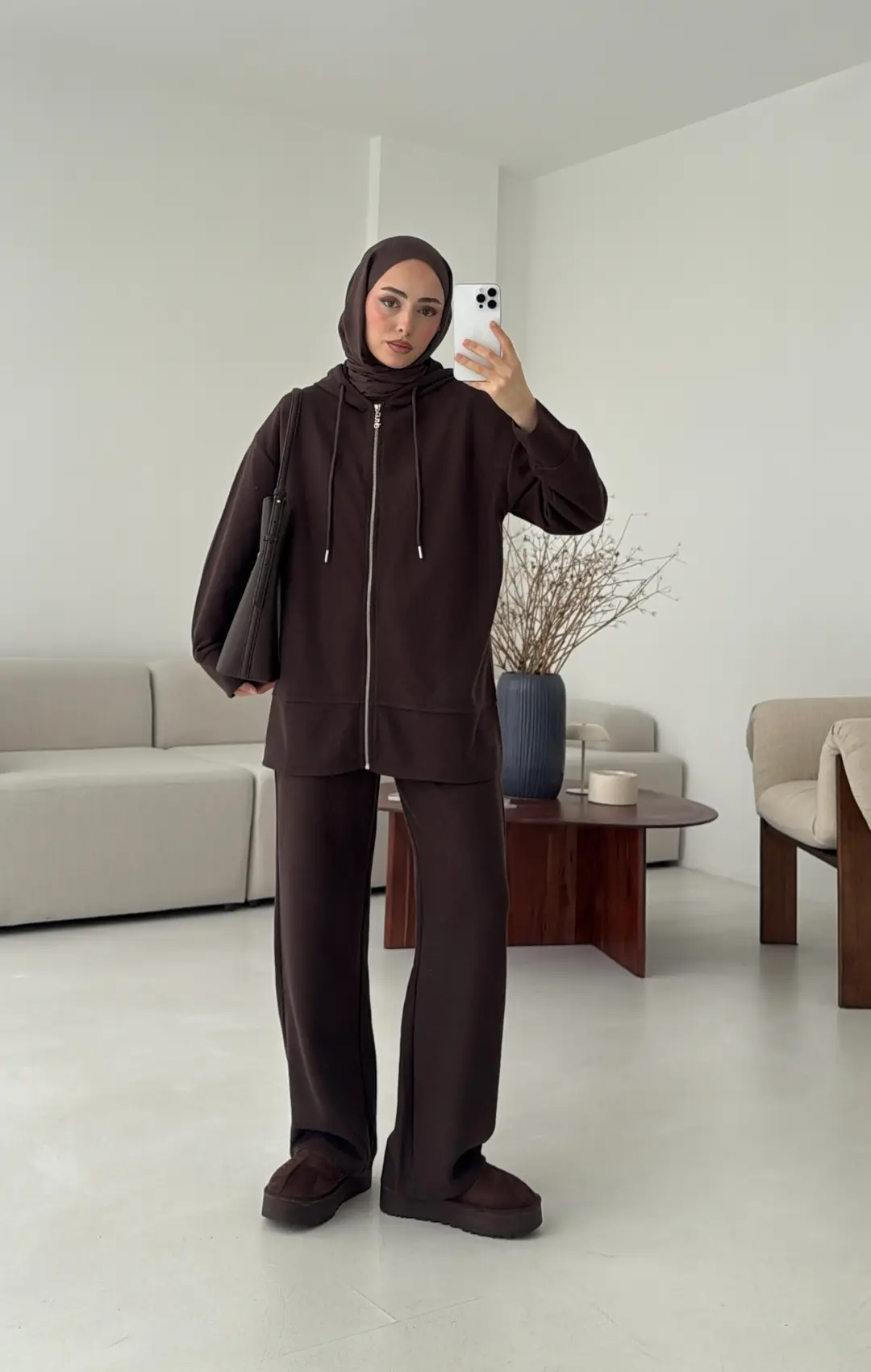 Örme Fermuarlı Takım Kahve