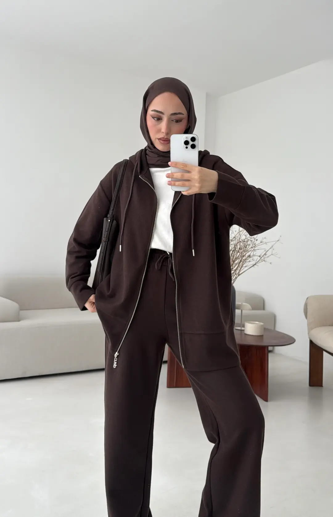 Örme Fermuarlı Takım Kahve - Görsel 2