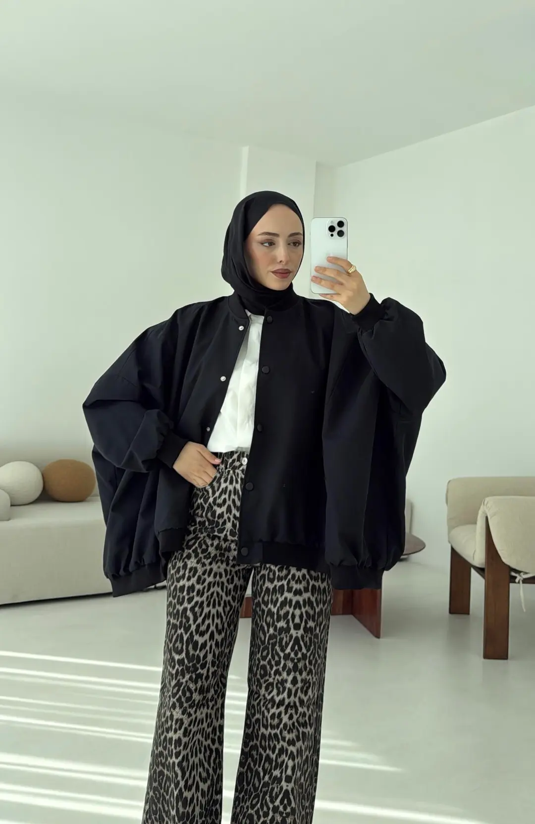 Overize Asimetrik Kesim Bomber Ceket Siyah