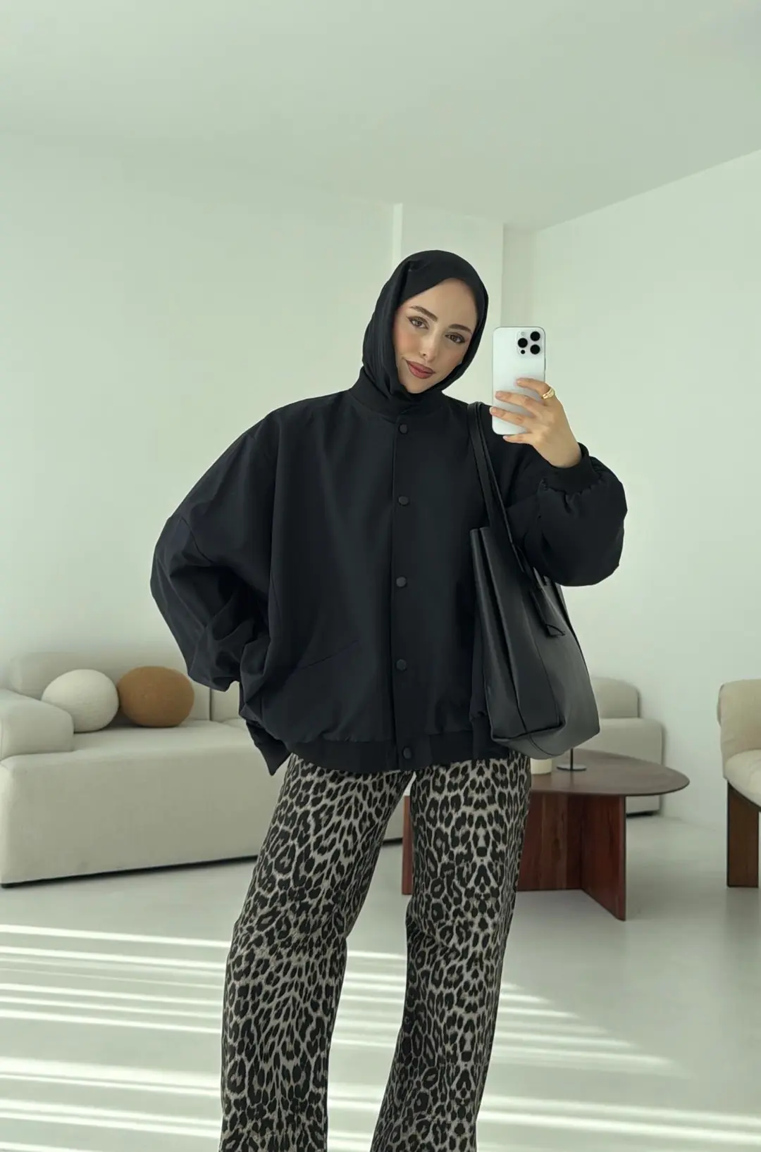 Overize Asimetrik Kesim Bomber Ceket Siyah - Görsel 3