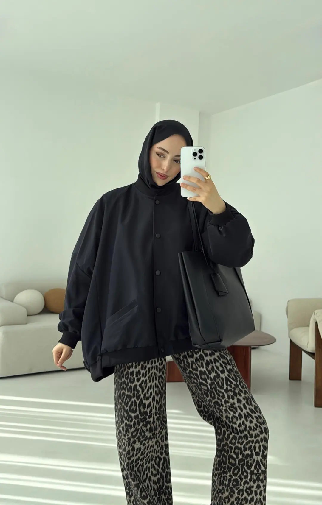 Overize Asimetrik Kesim Bomber Ceket Siyah - Görsel 6