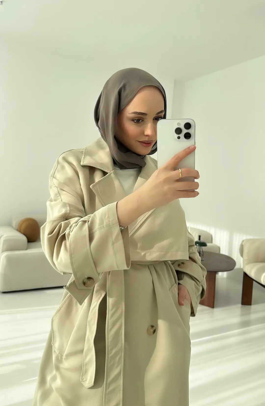 Oversize Bej Trençkot - Görsel 4