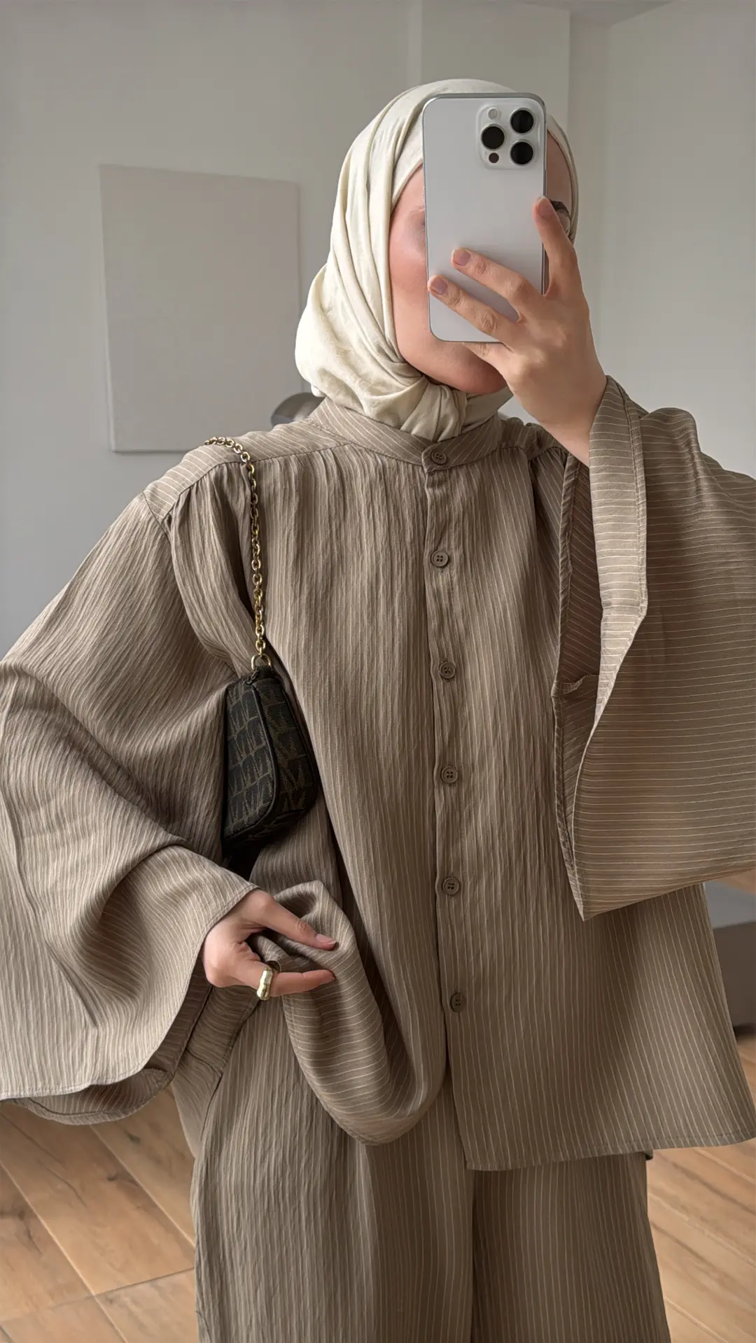 Oversize Geniş Kol Çizgili Takım Haki - Görsel 5