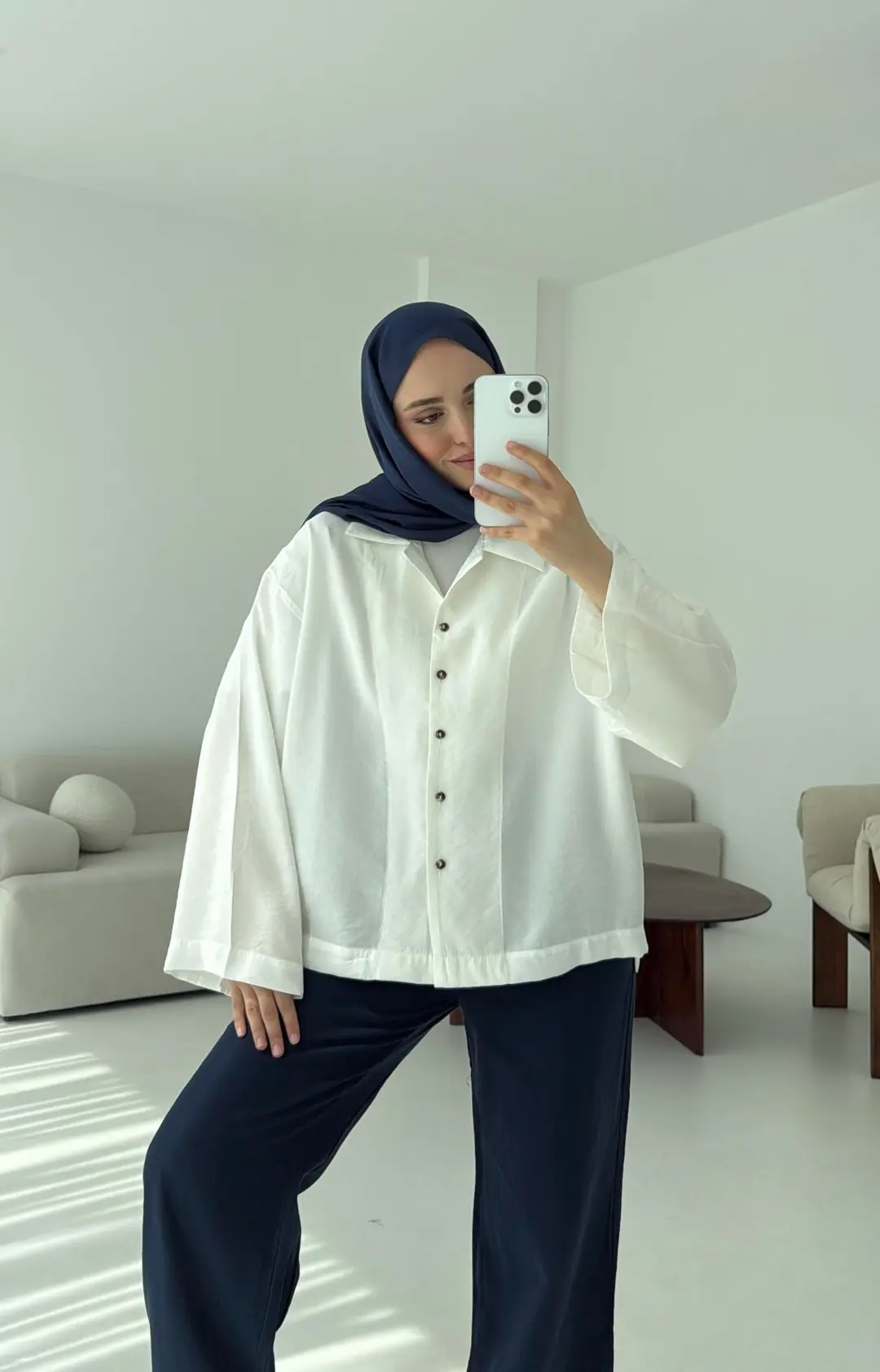 Oversize Gömlek Beyaz - Görsel 3