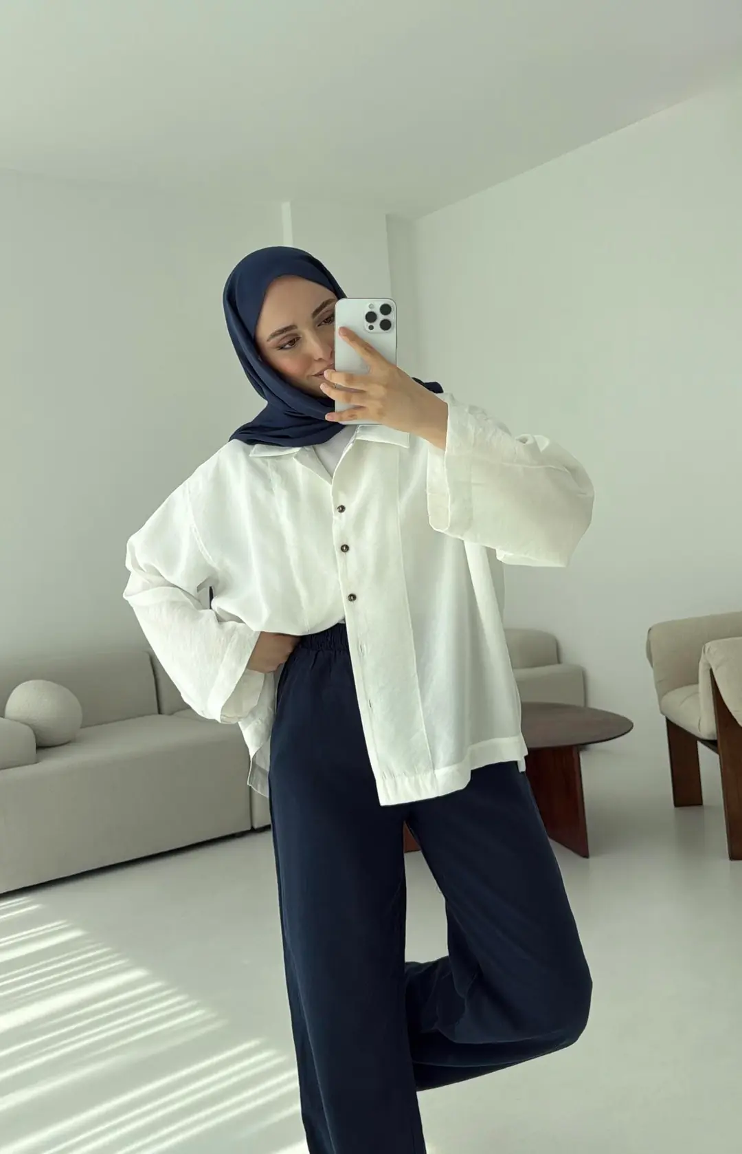 Oversize Gömlek Beyaz - Görsel 5