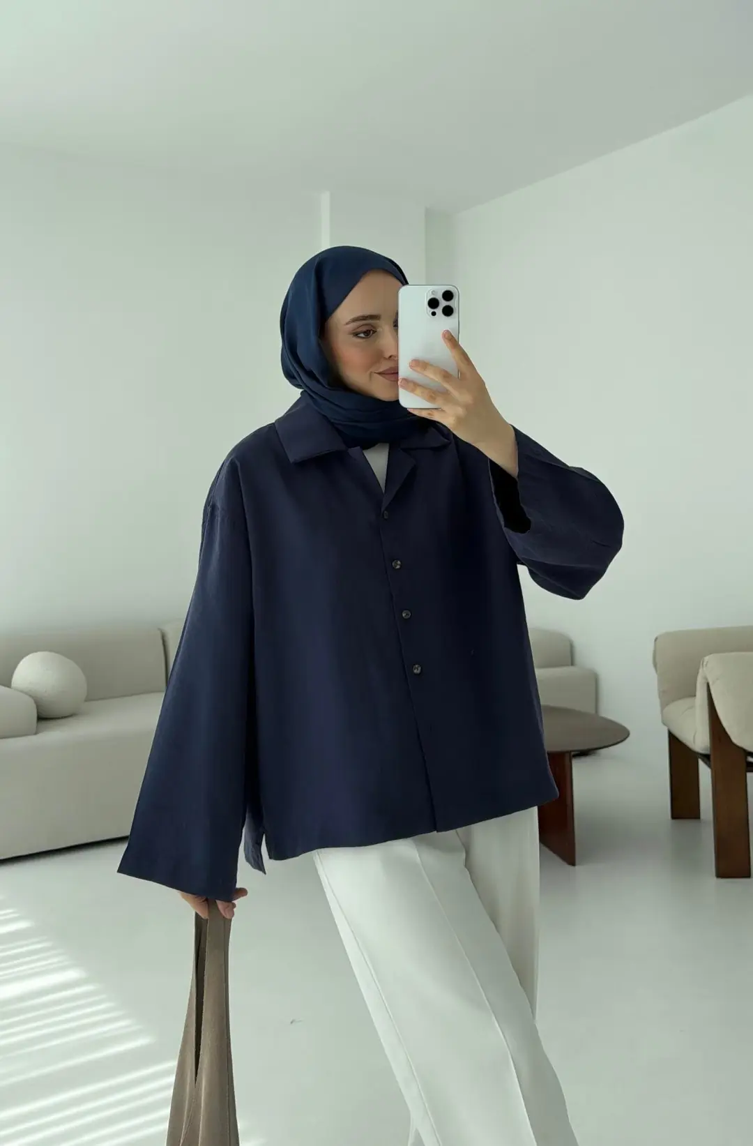 Oversize Gömlek Lacivert - Görsel 3