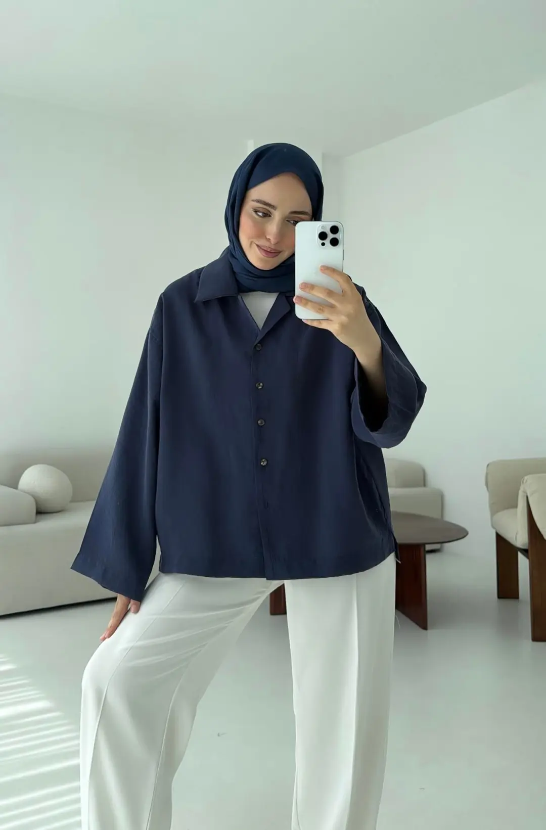 Oversize Gömlek Lacivert - Görsel 5