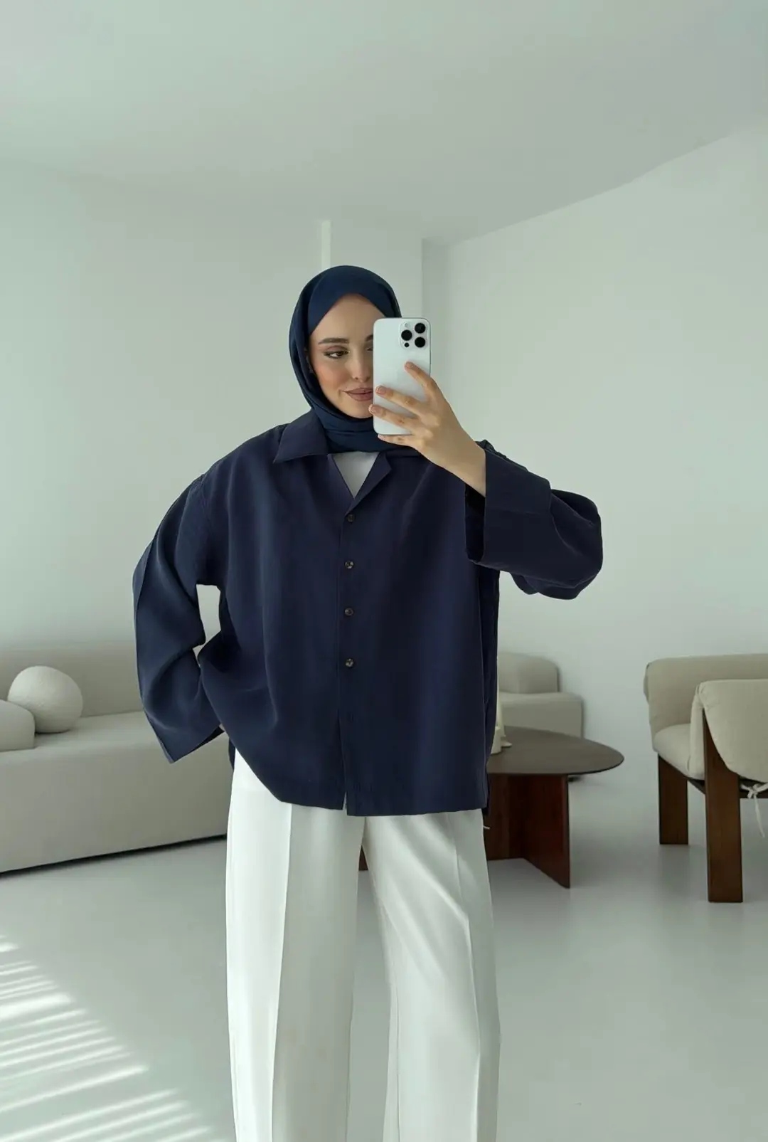 Oversize Gömlek Lacivert - Görsel 6