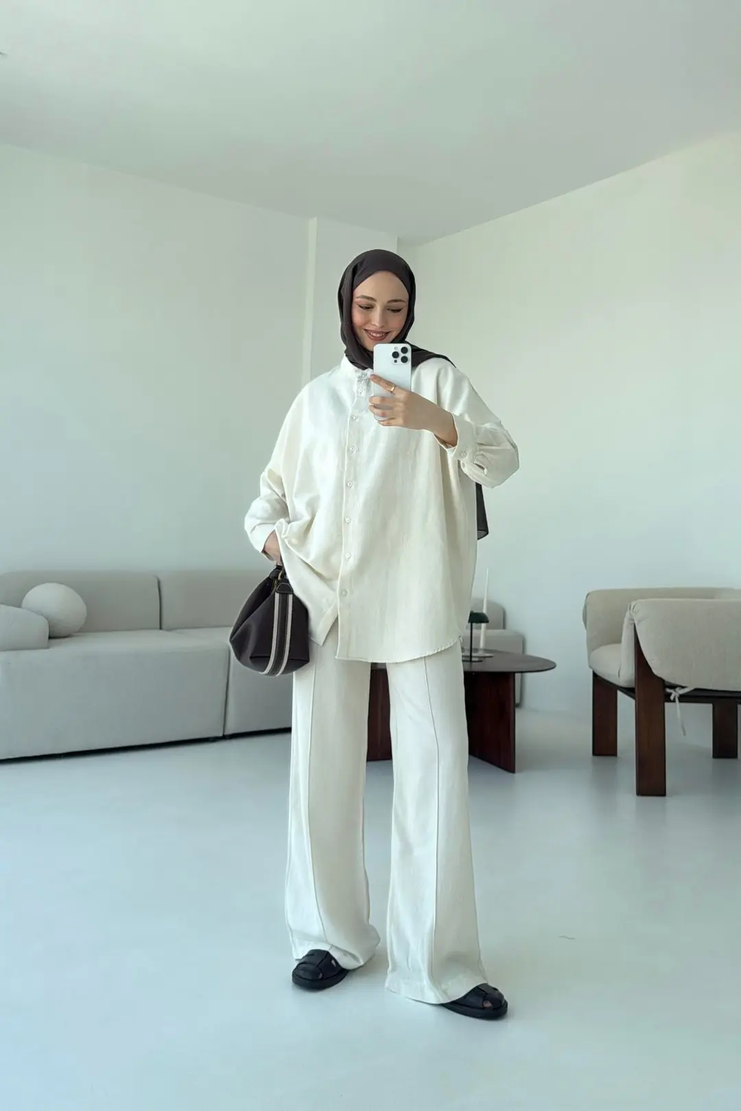 Oversize Gömlek Pantolon Takım Taş