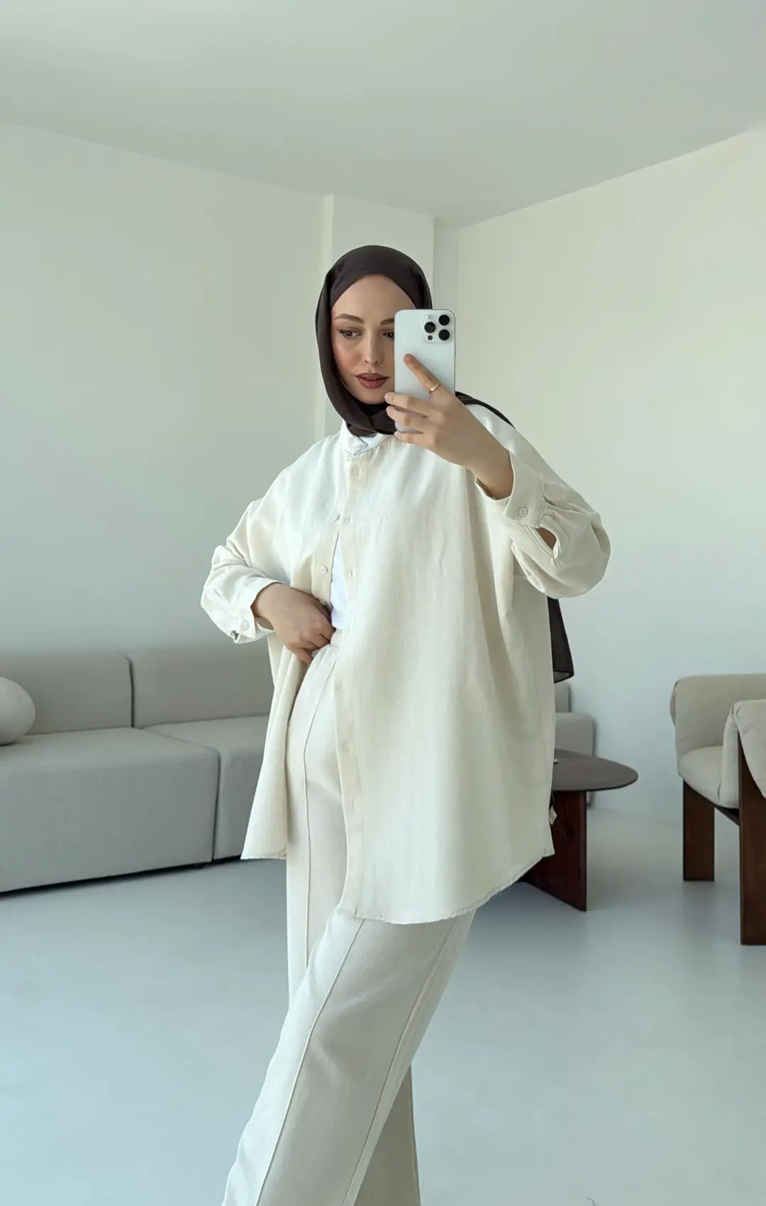 Oversize Gömlek Pantolon Takım Taş - Görsel 3