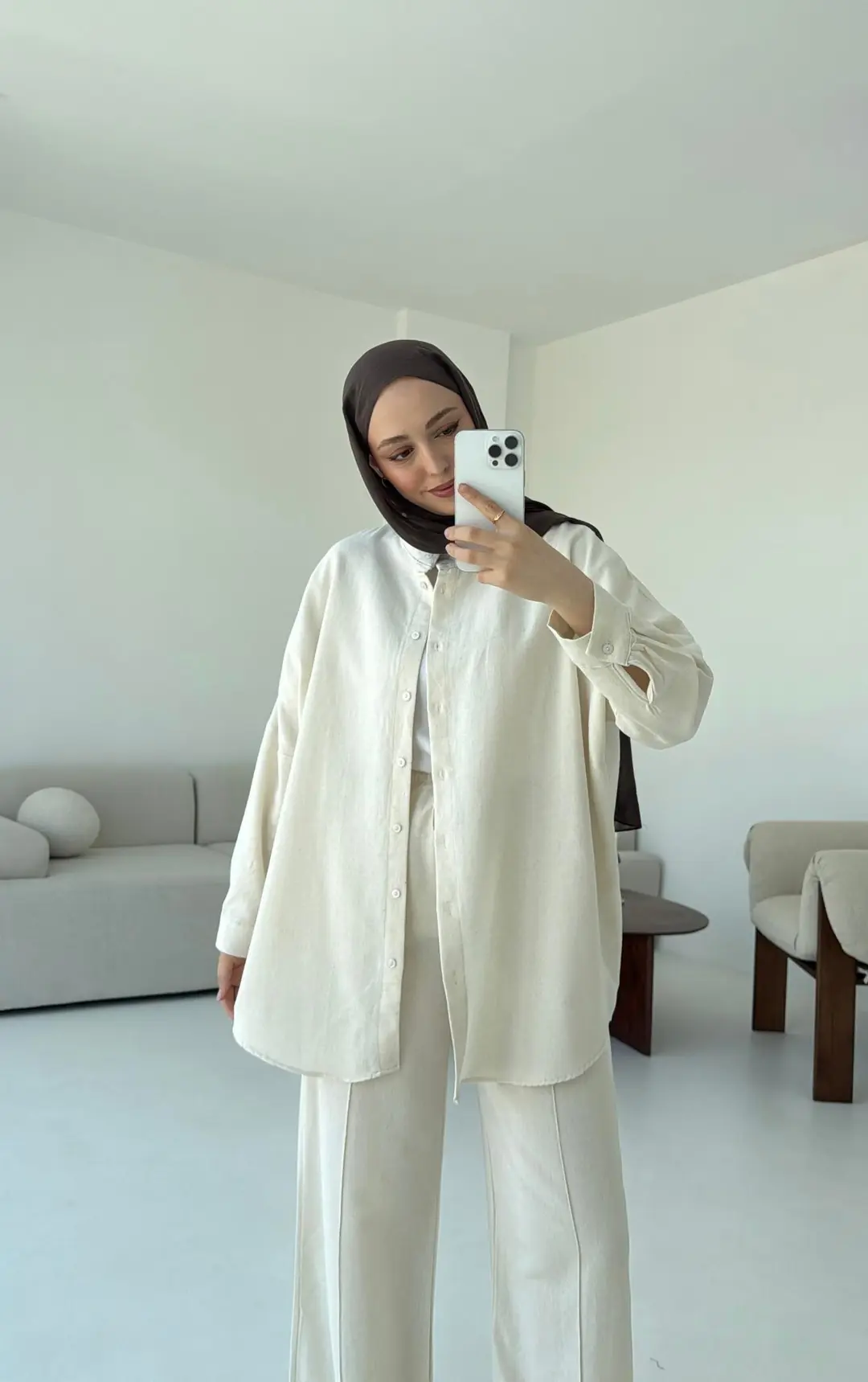 Oversize Gömlek Pantolon Takım Taş - Görsel 5