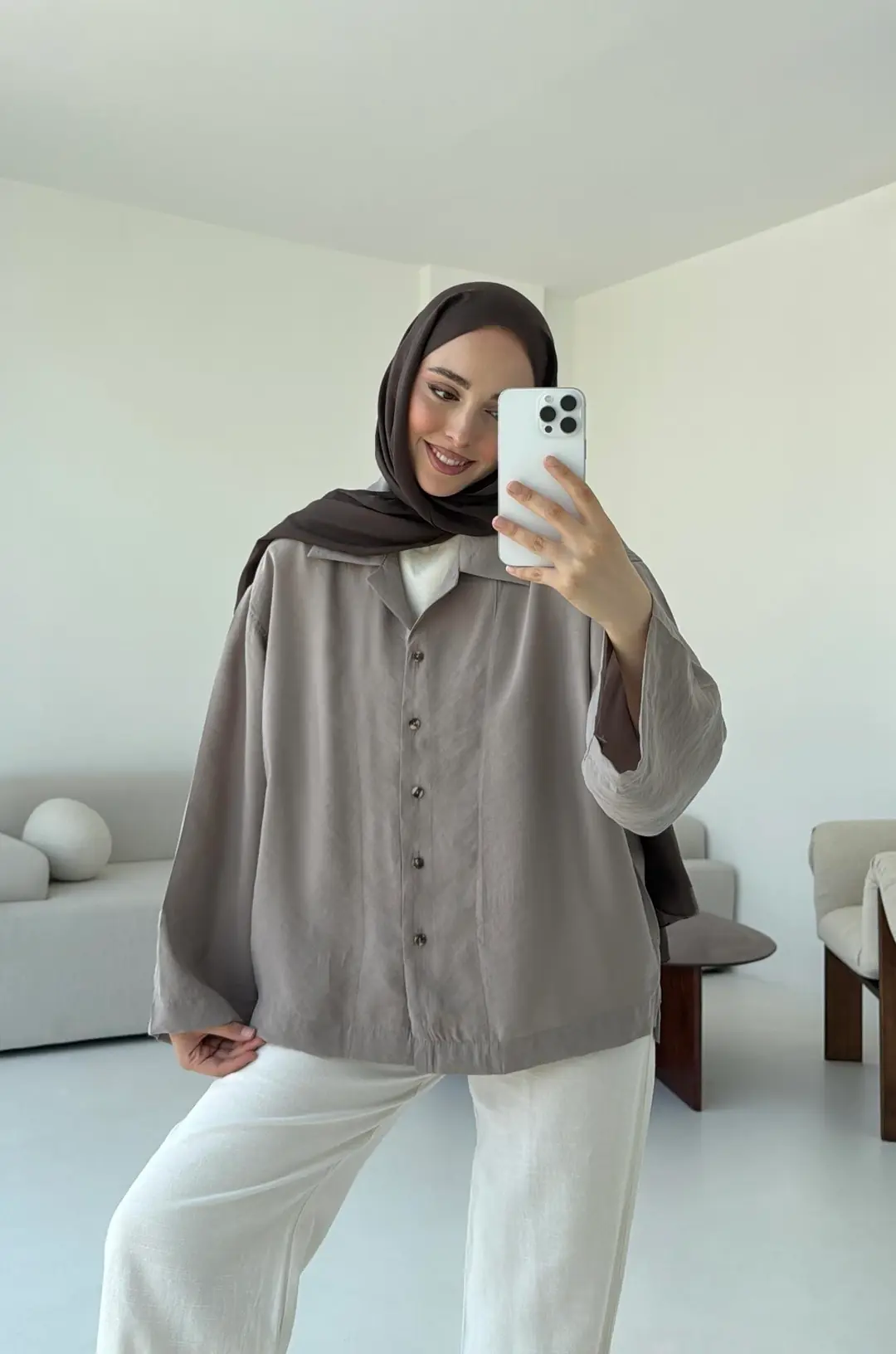 Oversize Gömlek Vizon - Görsel 2