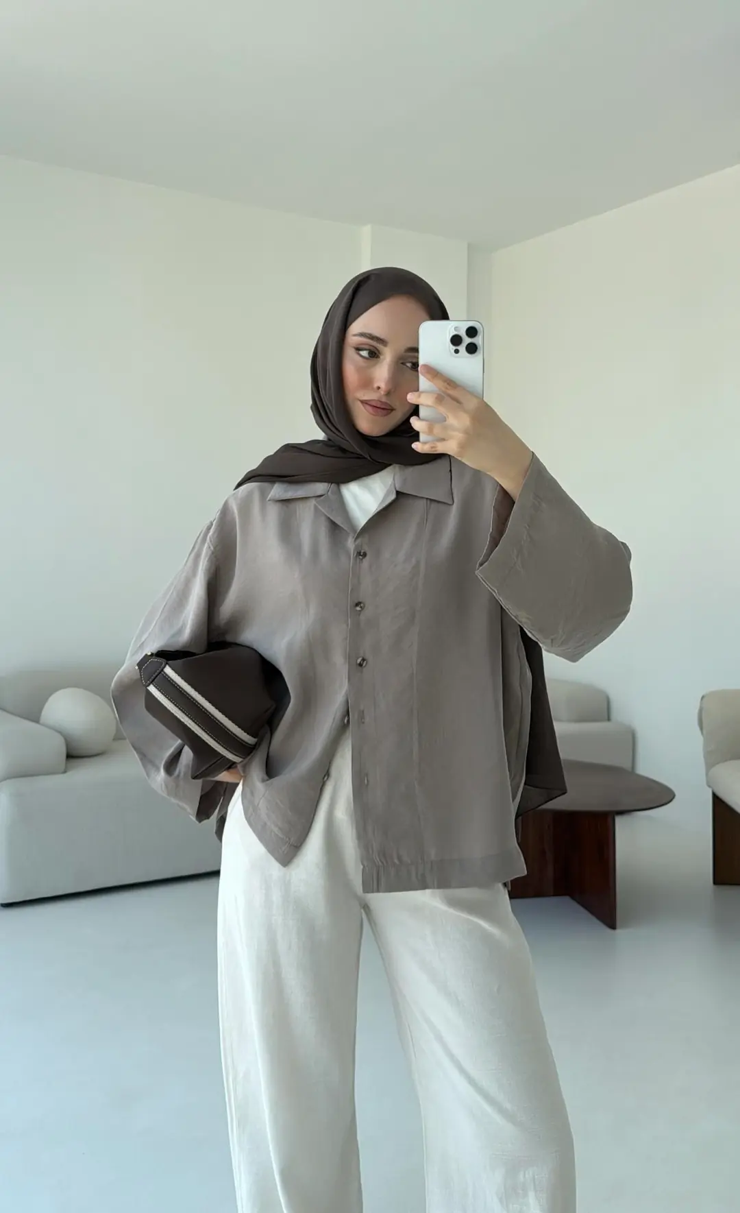 Oversize Gömlek Vizon - Görsel 3