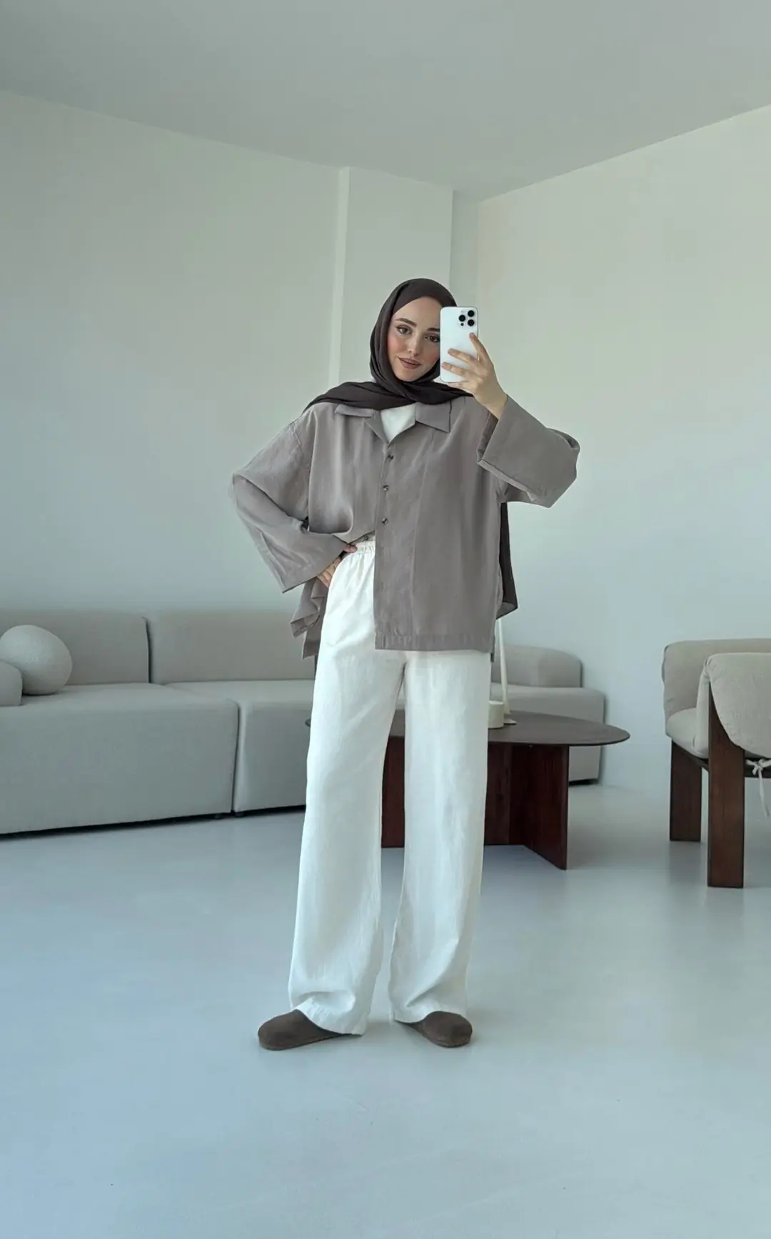 Oversize Gömlek Vizon - Görsel 5