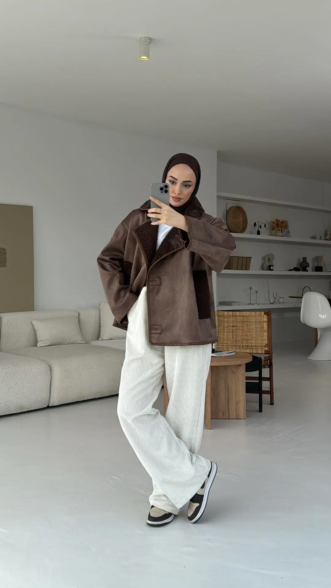 Oversize İçi Kürklü Kaban Kahve - Görsel 2