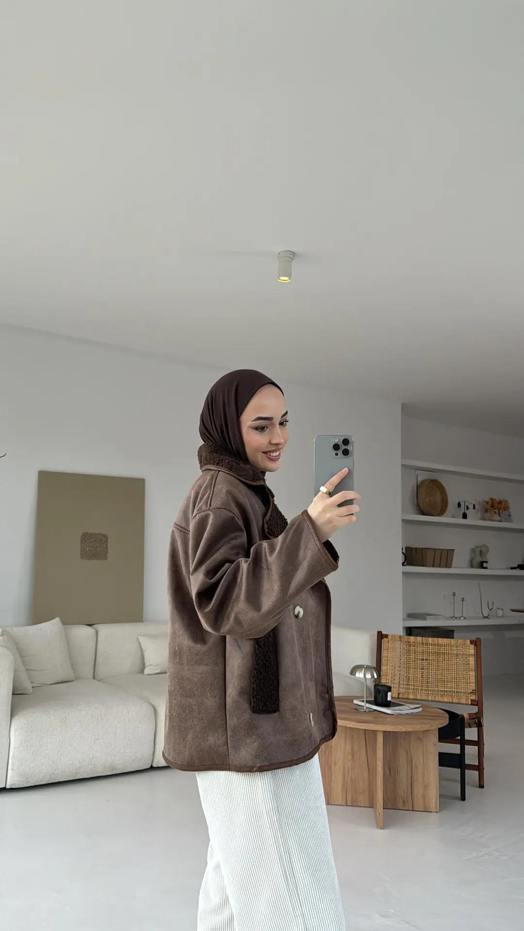 Oversize İçi Kürklü Kaban Kahve - Görsel 4