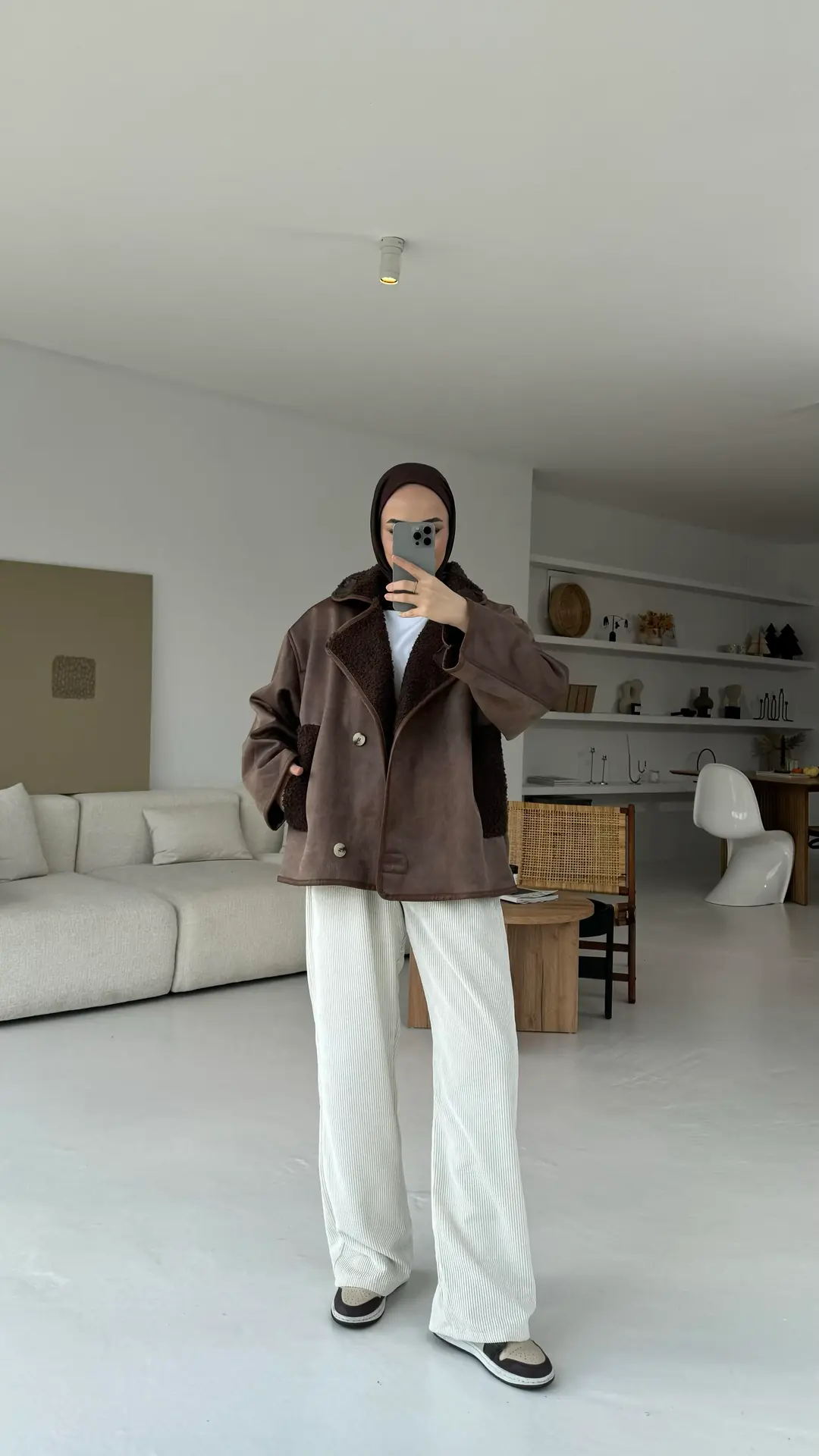 Oversize İçi Kürklü Kaban Kahve - Görsel 6