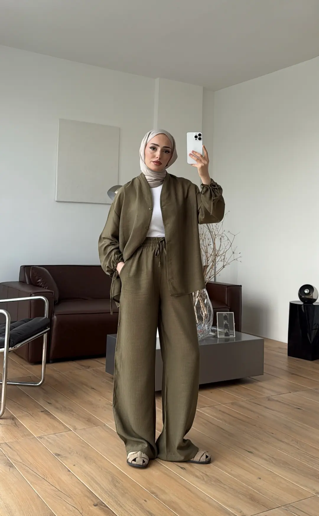 Oversize Kol Bagcıklı Takım Haki