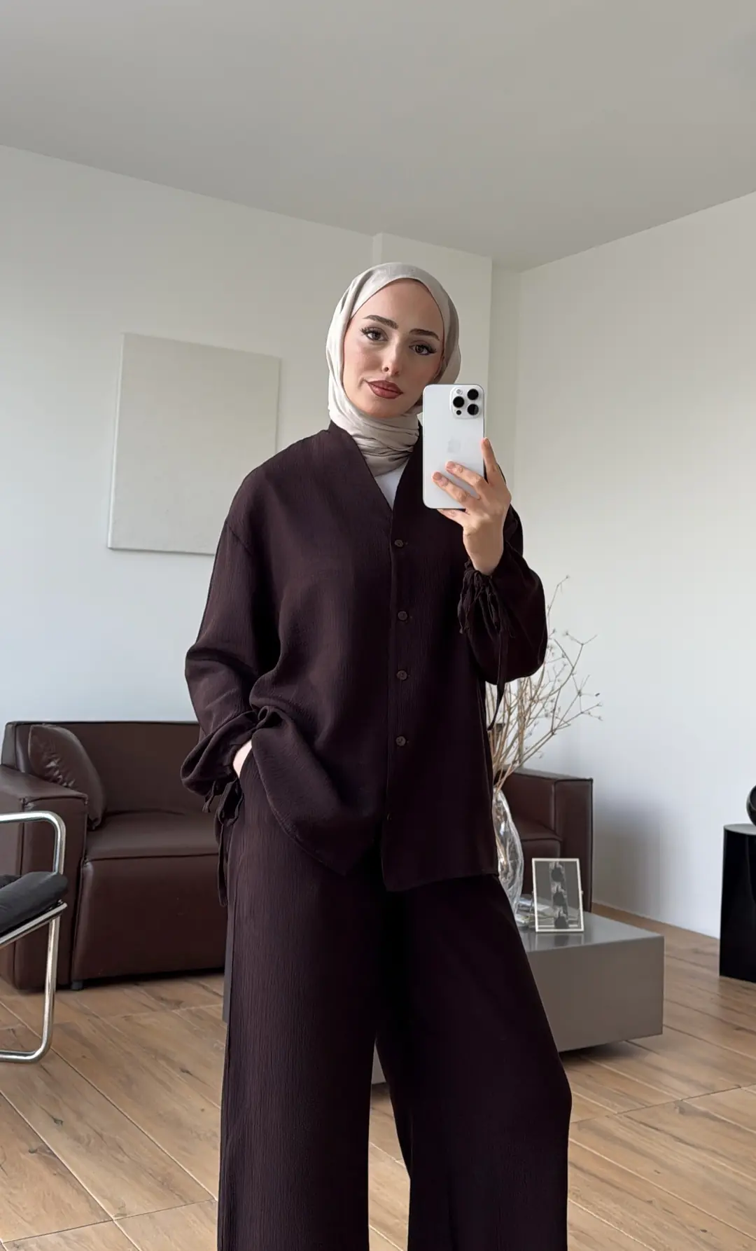 Oversize Kol Bagcıklı Takım Kahve - Görsel 6