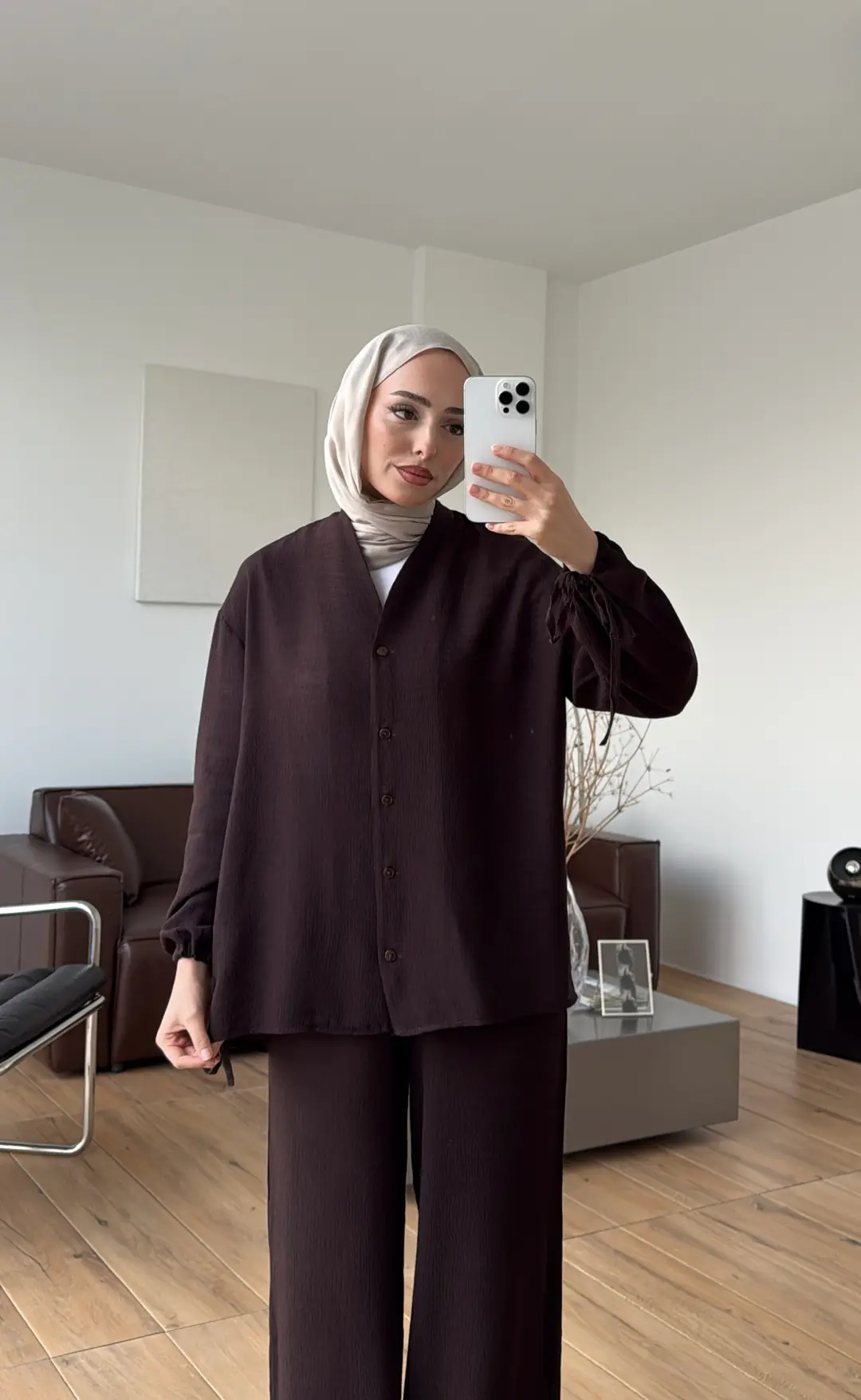 Oversize Kol Bagcıklı Takım Kahve - Görsel 7