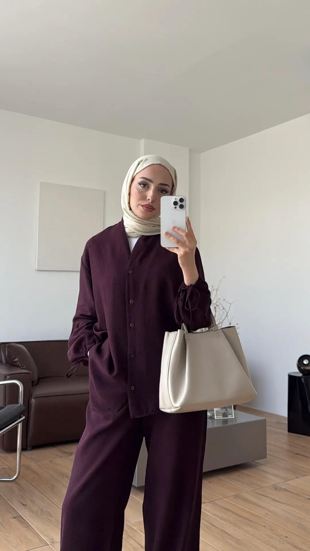 Oversize Kol Bagcıklı Takım Mürdüm - Görsel 2