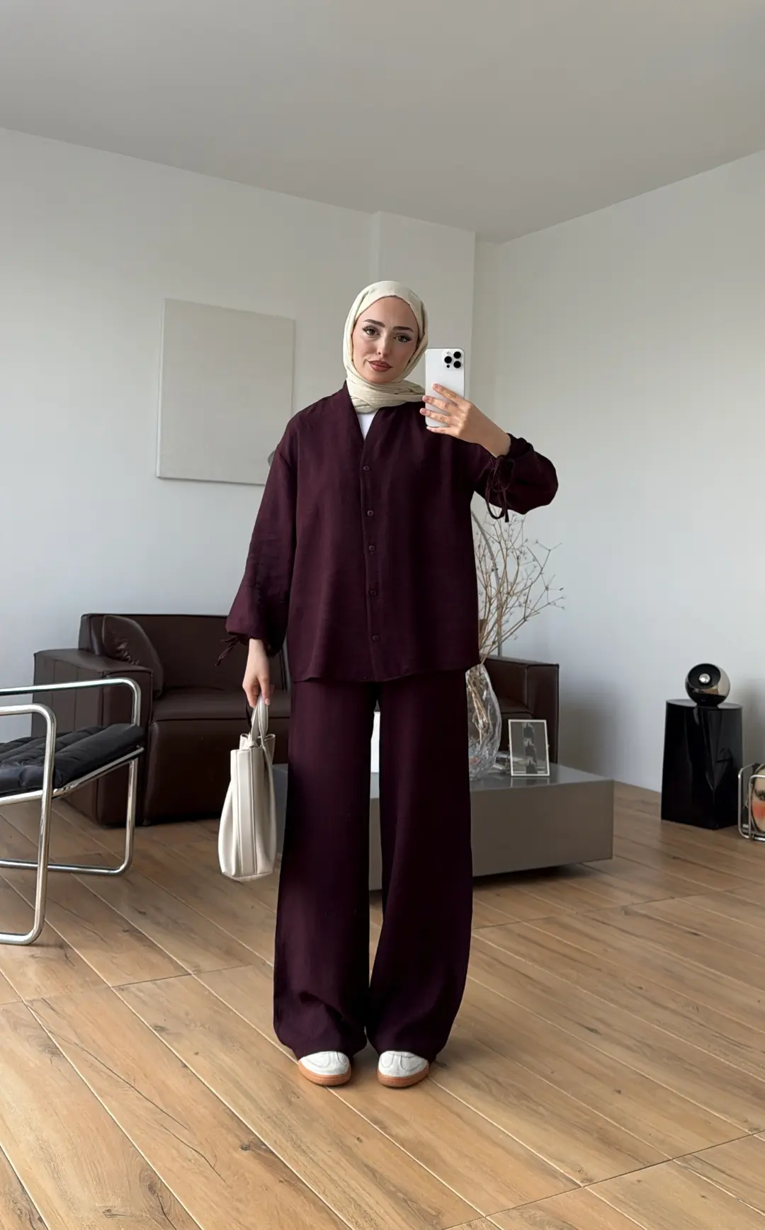 Oversize Kol Bagcıklı Takım Mürdüm - Görsel 4