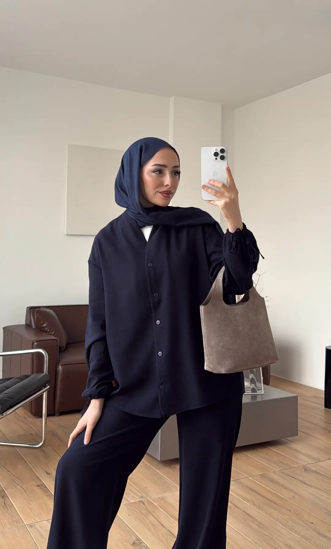 Oversize Kol Bagcıklı Takım Lacivert - Görsel 4