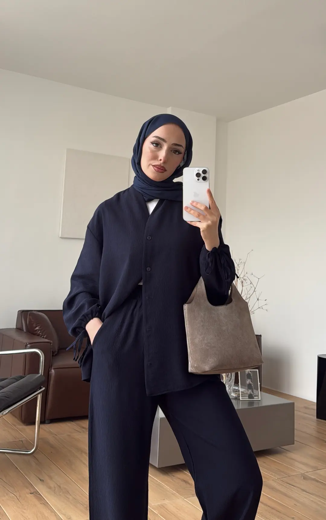 Oversize Kol Bagcıklı Takım Lacivert - Görsel 5