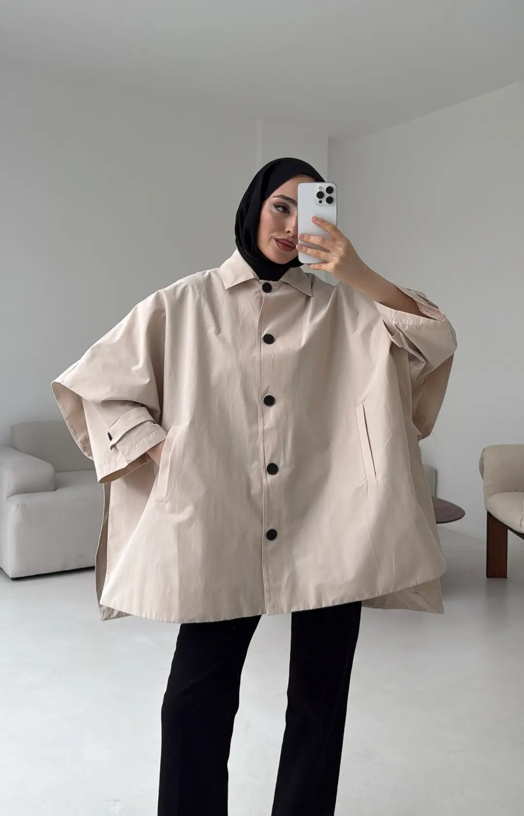 Oversize Panço/Trenç Bej - Görsel 10