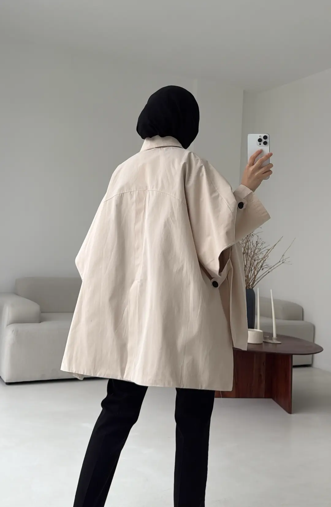 Oversize Panço/Trenç Bej - Görsel 4