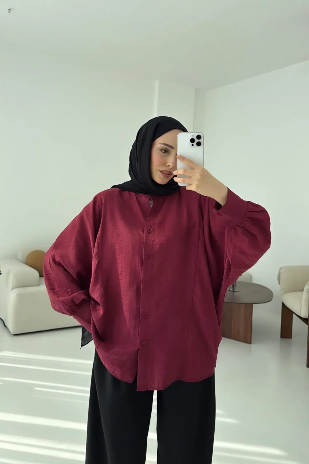 Oversize Premium Gömlek Bordo - Görsel 2