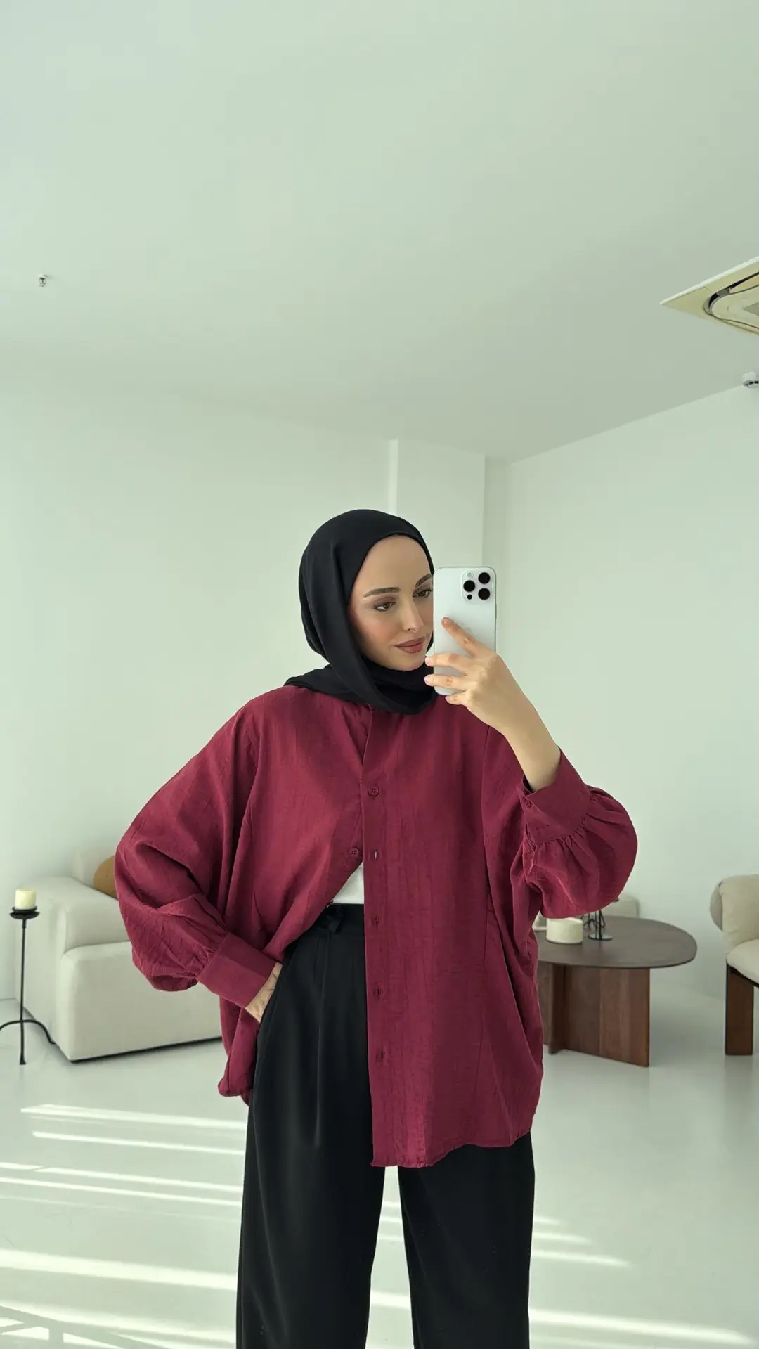 Oversize Premium Gömlek Bordo - Görsel 4