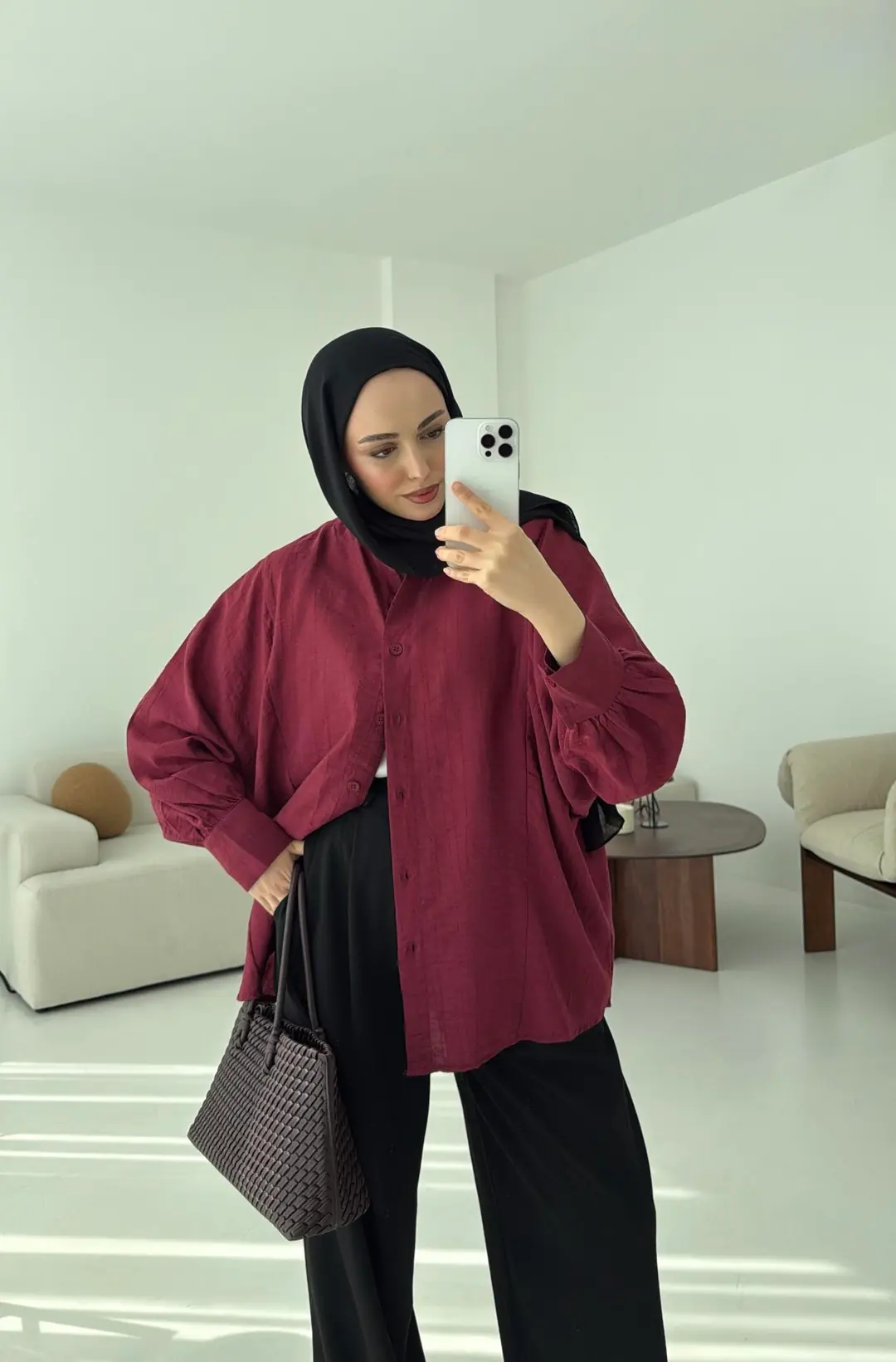 Oversize Premium Gömlek Bordo - Görsel 5