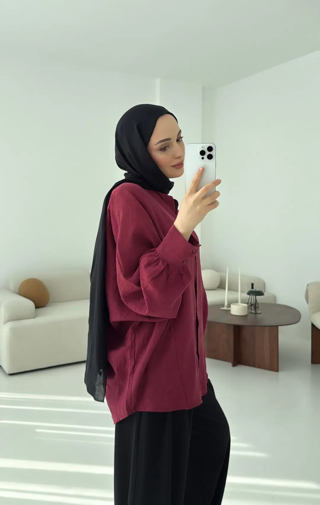 Oversize Premium Gömlek Bordo - Görsel 6