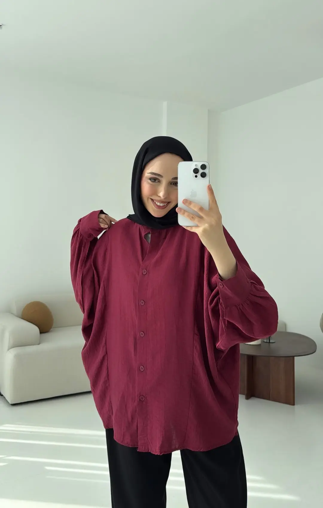 Oversize Premium Gömlek Bordo - Görsel 7