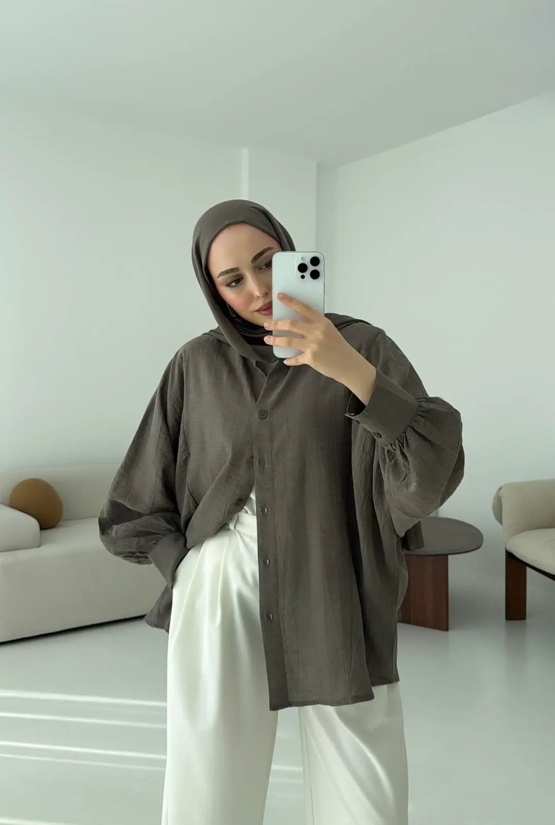 Oversize Premium Gömlek Haki - Görsel 3