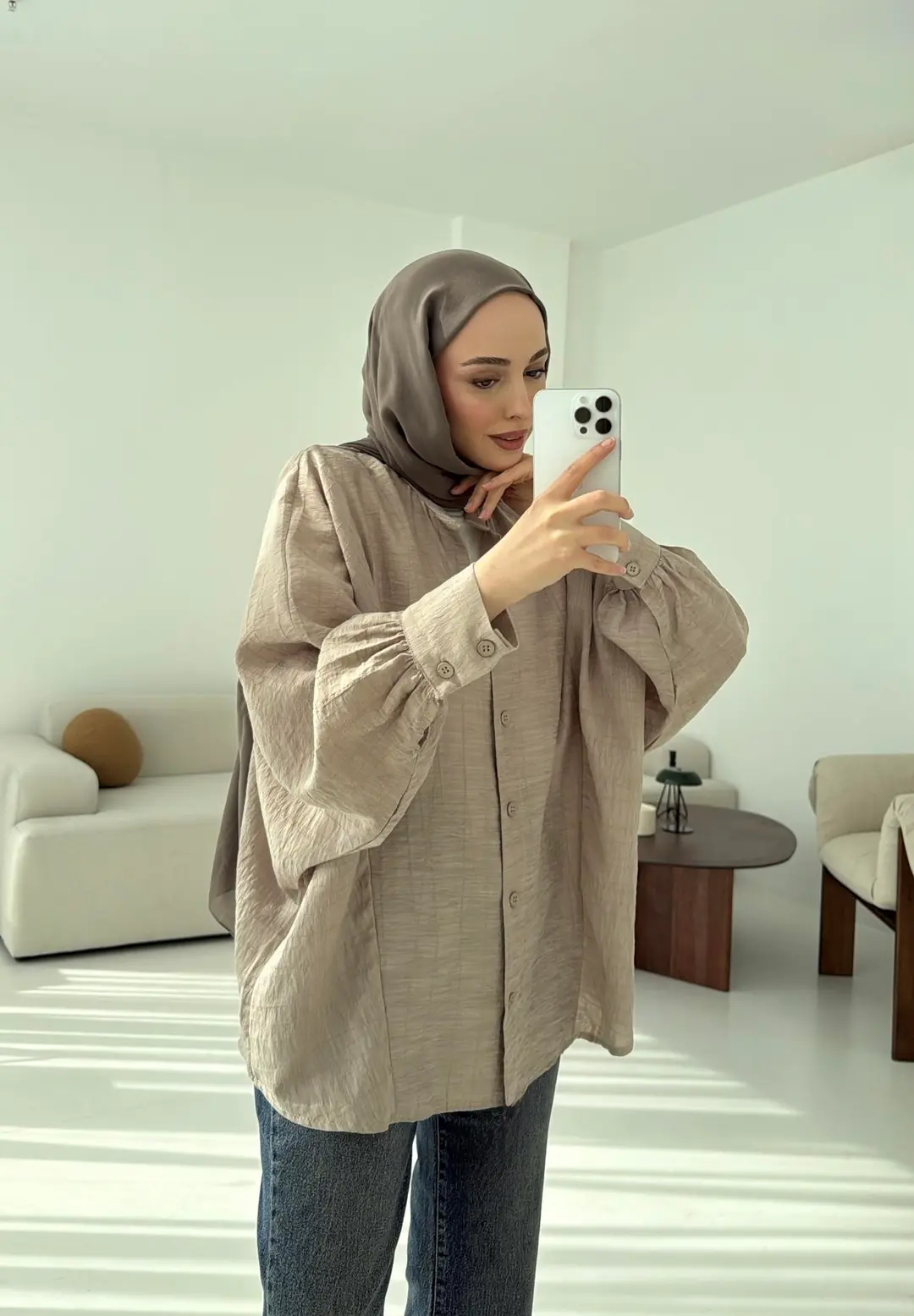 Oversize Premium Gömlek Vizon