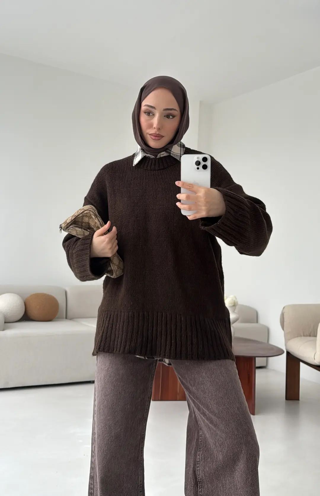 Oversize Soft Triko Kazak Acı Kahve