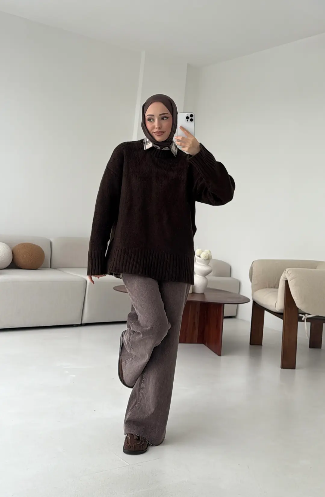 Oversize Soft Triko Kazak Acı Kahve - Görsel 6