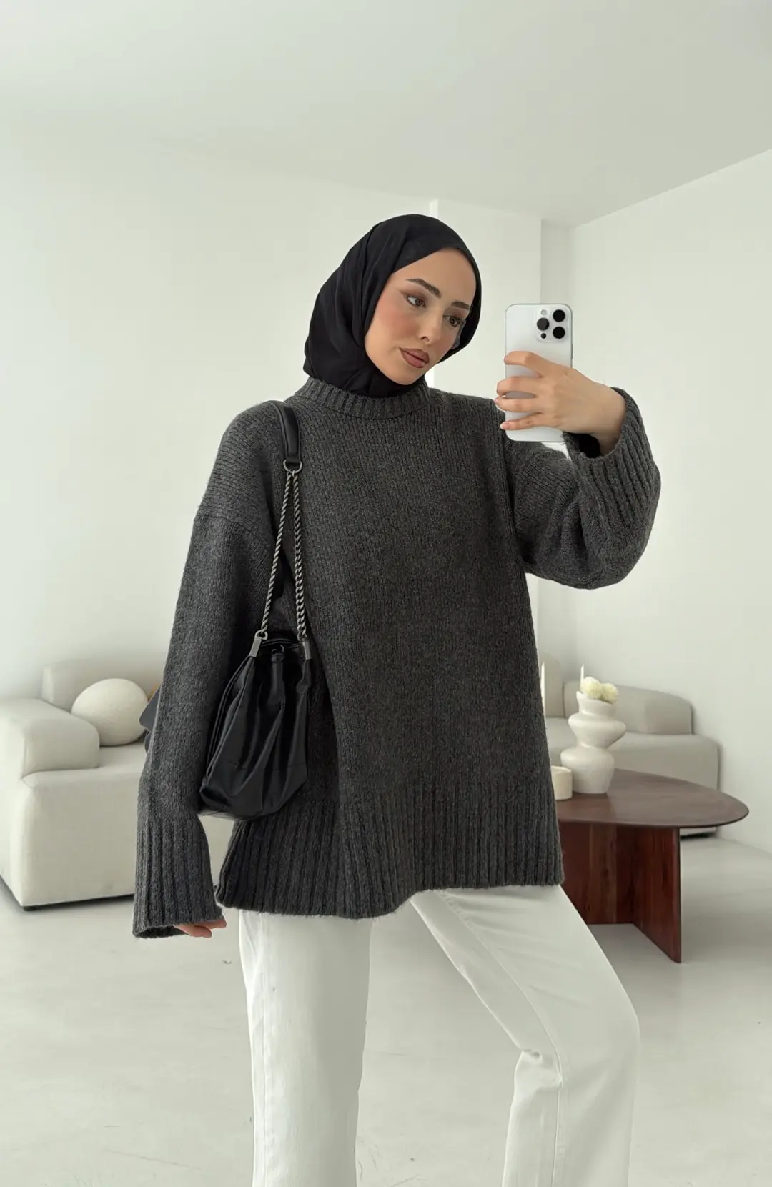 Oversize Soft Triko Kazak Antrasit - Görsel 5